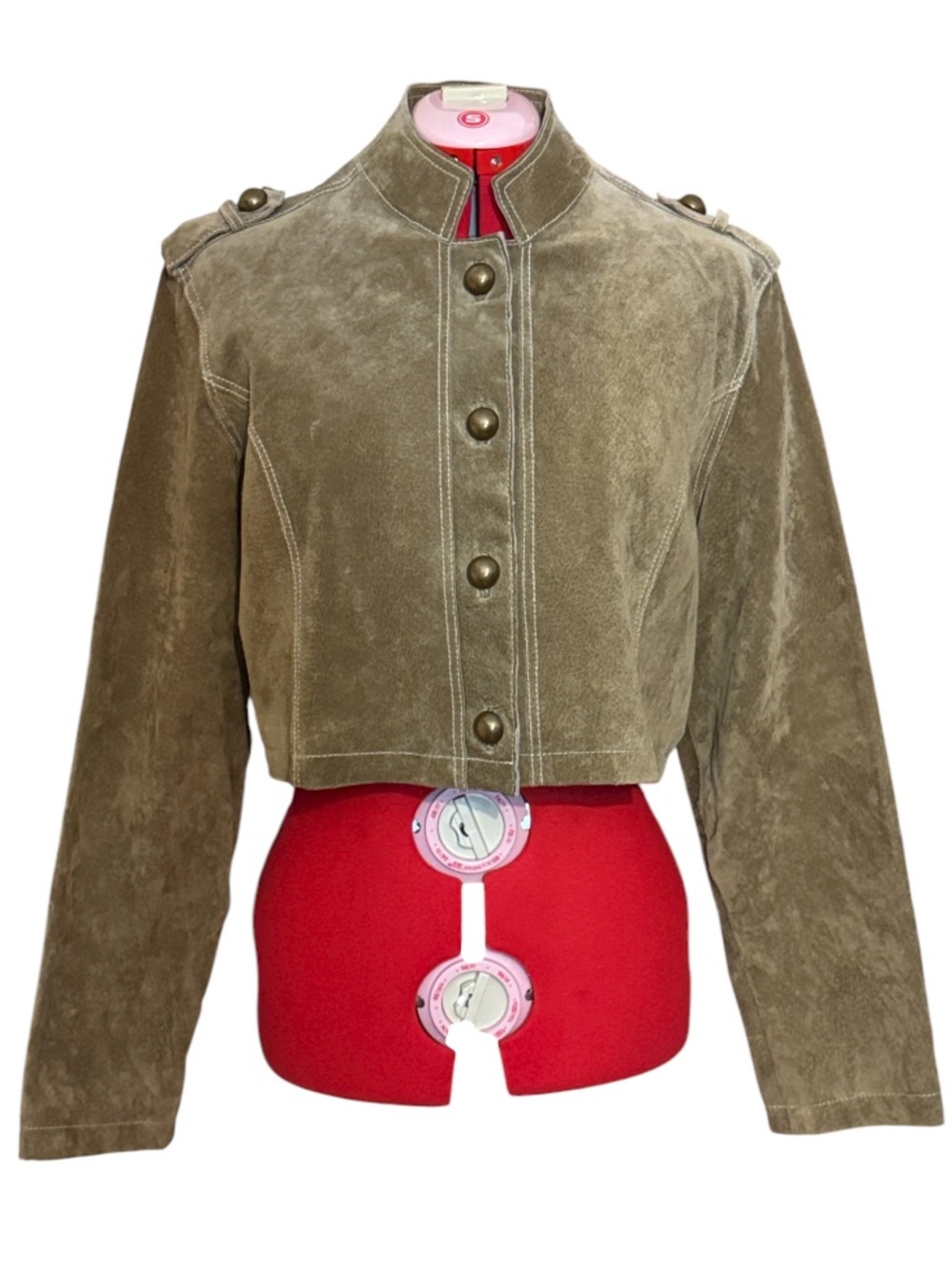 Wilsons Leather Maxima Olive Green Khaki Suede Military Crop Jacket Size XL
